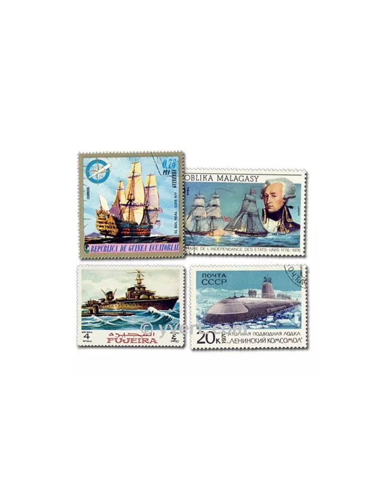 BATEAUX DE GUERRE : pochette de 25 timbres (Oblitérés)