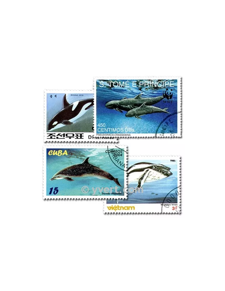 CETACES : pochette de 25 timbres (Oblitérés)