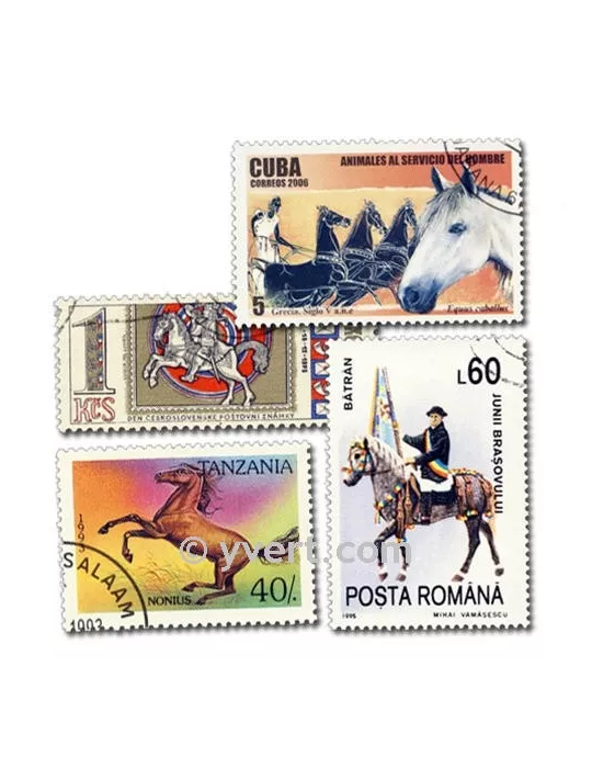 CHEVAUX : pochette de 100 timbres (Oblitérés)