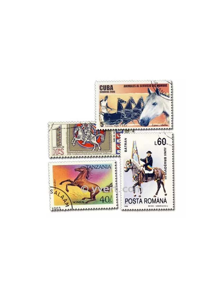 CHEVAUX : pochette de 300 timbres (Oblitérés)