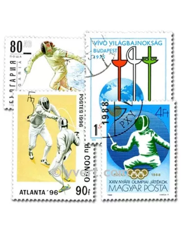 ESCRIME : pochette de 25 timbres (Oblitérés)