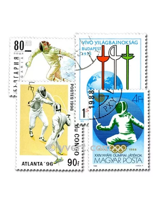 ESCRIME : pochette de 25 timbres (Oblitérés)