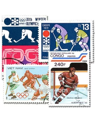 HOCKEY SUR GLACE : pochette de 50 timbres (Oblitérés)