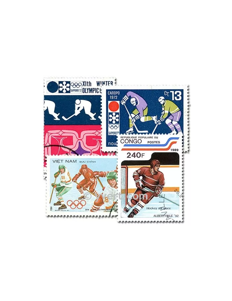 HOCKEY SUR GLACE : pochette de 50 timbres (Oblitérés)