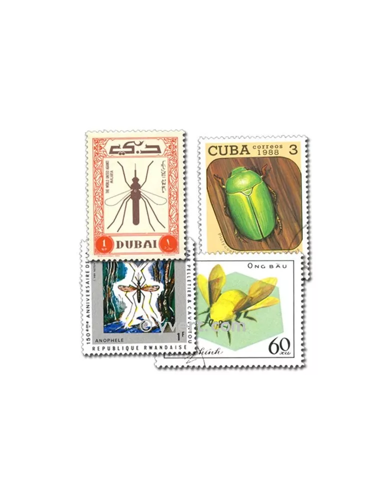 INSECTES : pochette de 100 timbres (Oblitérés)