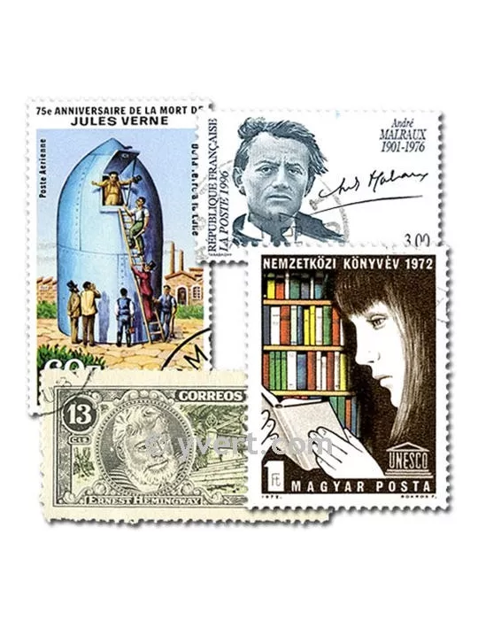 LITTERATURE : pochette de 100 timbres (Oblitérés)