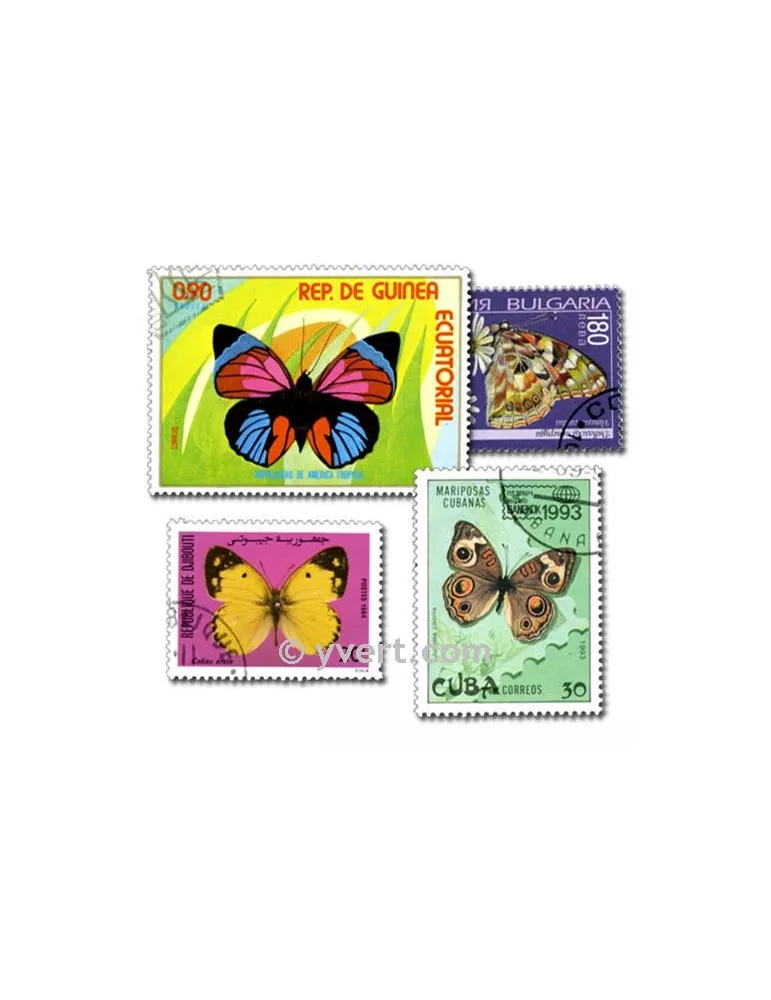 PAPILLONS : pochette de 100 timbres (Oblitérés)