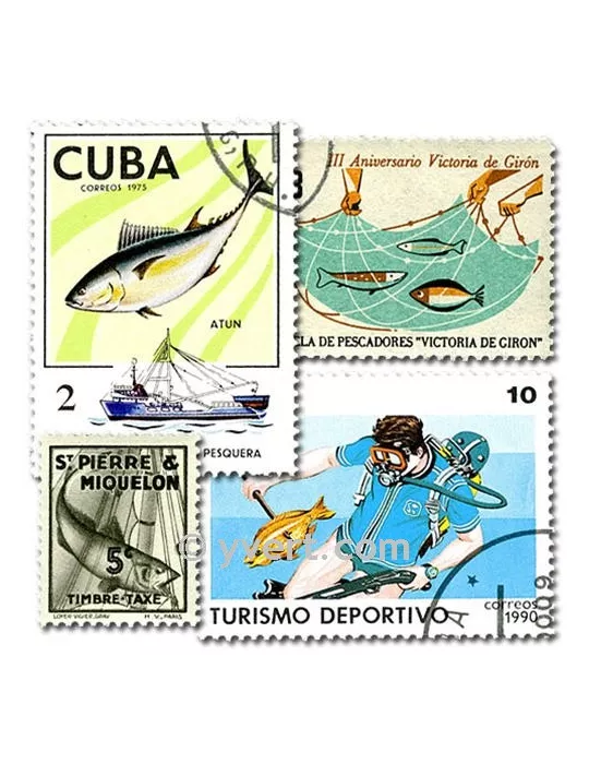 PECHE : pochette de 50 timbres (Oblitérés)