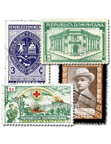 REPUBLIQUE DOMINICAINE : pochette de 50 timbres (Oblitérés)