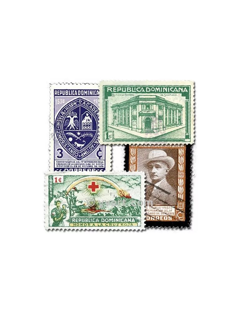 REPUBLIQUE DOMINICAINE : pochette de 50 timbres (Oblitérés)