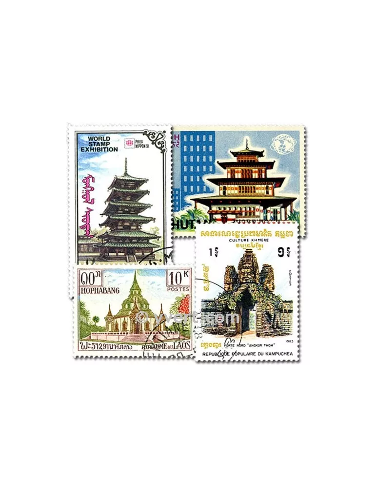 TEMPLES MOSQUEES PAGODES : pochette de 50 timbres (Oblitérés)