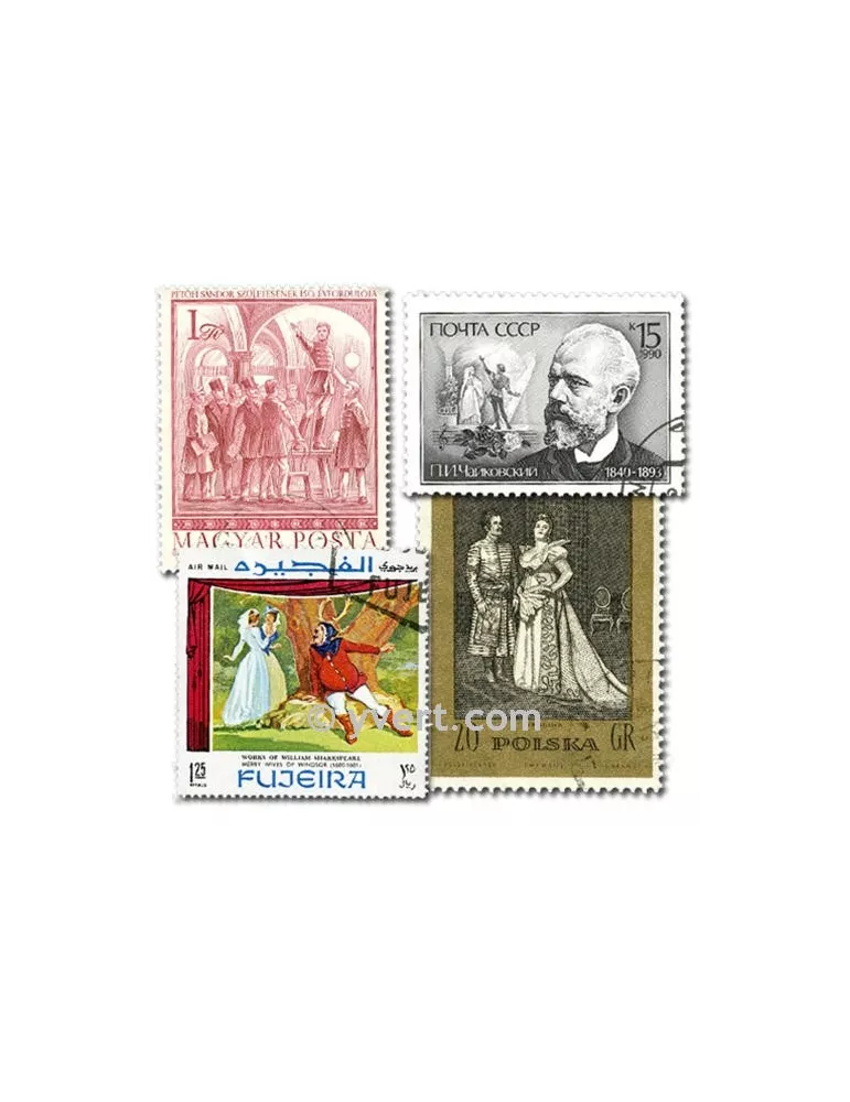THEATRE ET OPERA : pochette de 50 timbres (Oblitérés)
