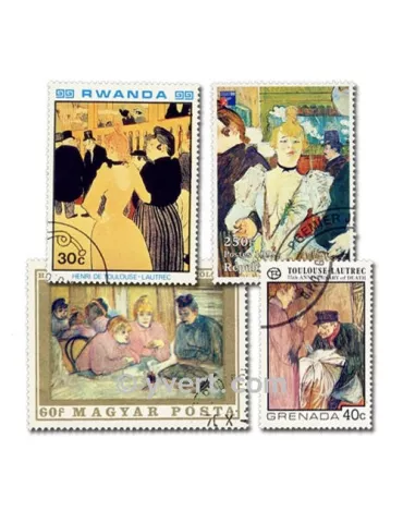 TOULOUSE LAUTREC : pochette de 20 timbres (Oblitérés)