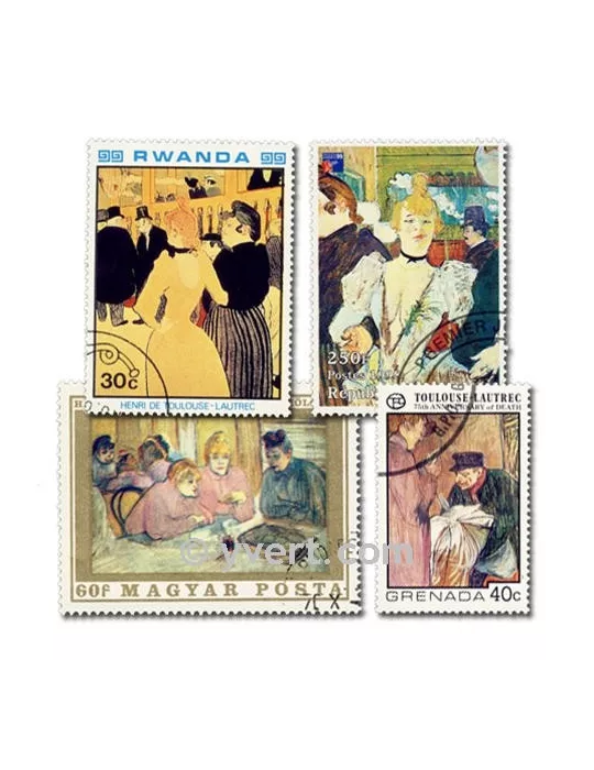 TOULOUSE LAUTREC : pochette de 20 timbres (Oblitérés)