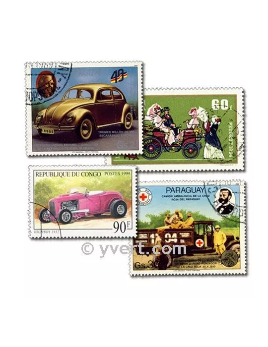 VOITURES : pochette de 100 timbres (Oblitérés)