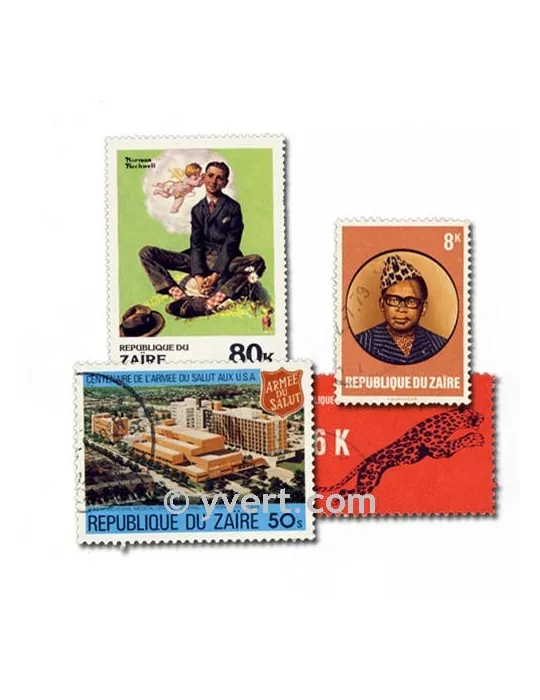 ZAIRE : pochette de 100 timbres (Oblitérés)