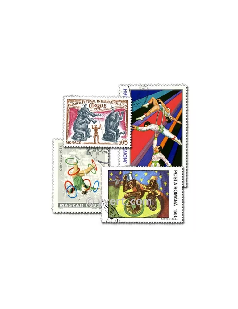 CIRQUE : pochette de 25 timbres (Oblitérés)