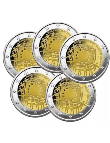 2 EURO COMMEMORATIVE 2015 : ALLEMAGNE (30E ANNIVERSAIRE DU DRAPEAU EUROPEEN, 5 pièces)