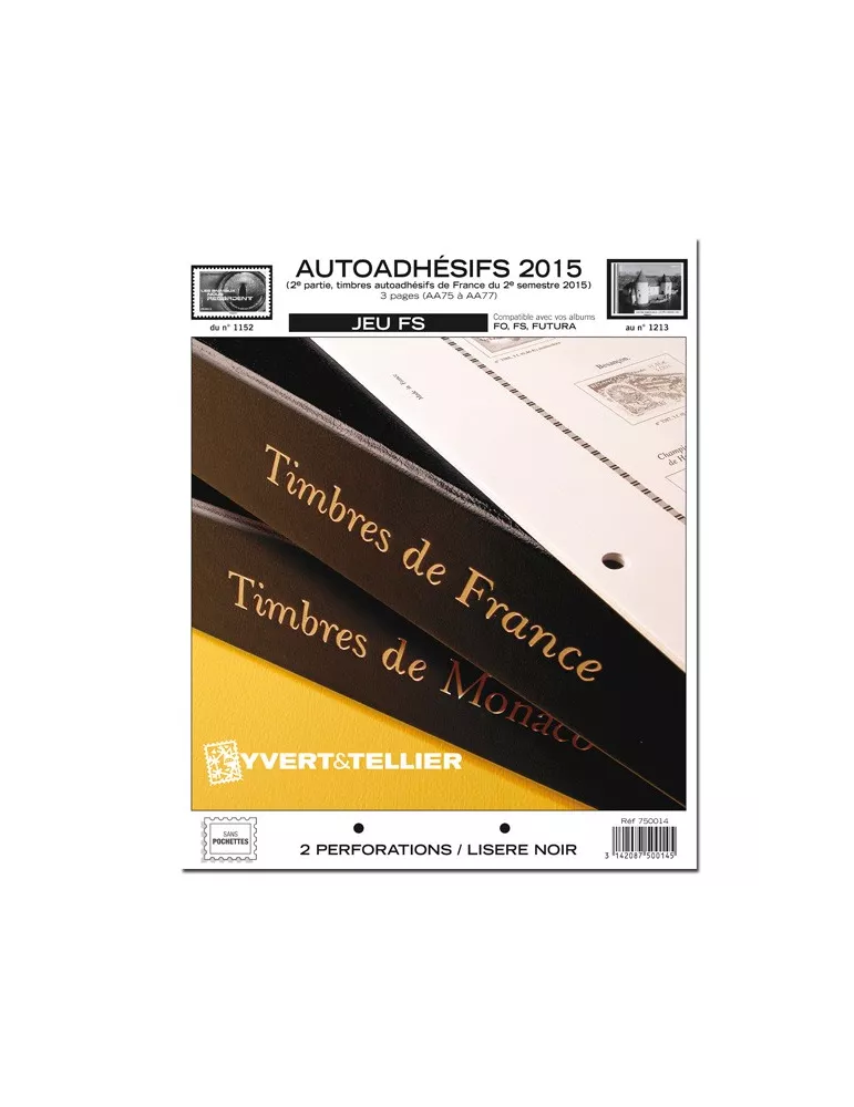 FRANCE AUTOADHESIFS FS : 2015 - 2E SEMESTRE (JEUX SANS POCHETTES)