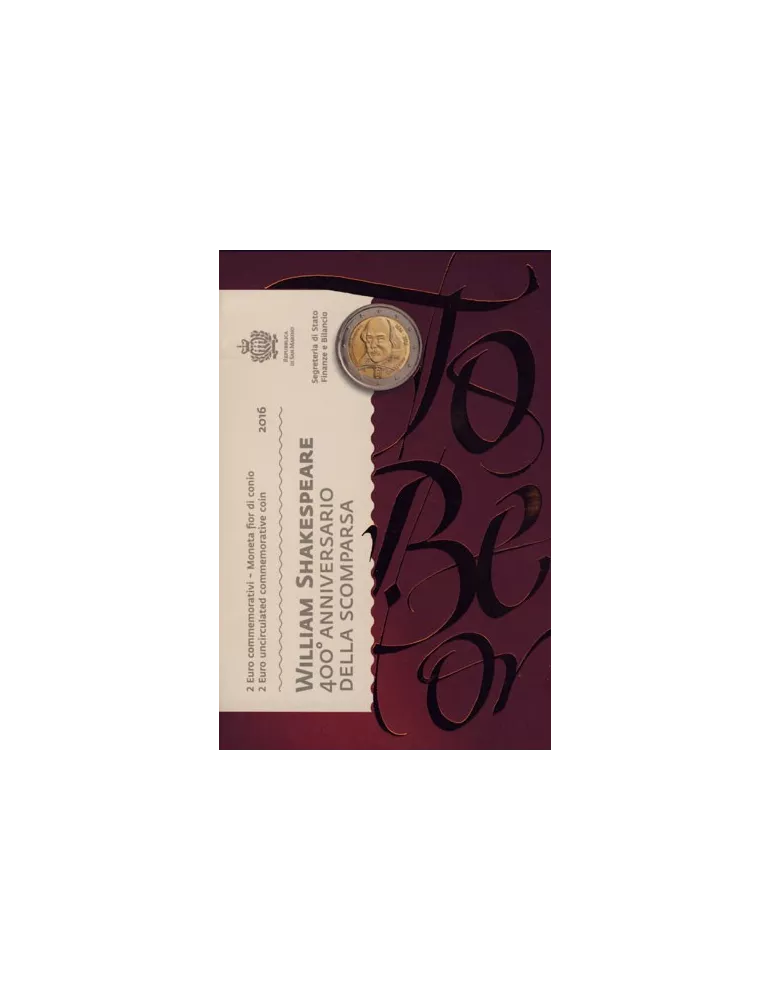 2 EURO COMMEMORATIVE 2016 : SAINT-MARIN (Mort de W Shakespeare)