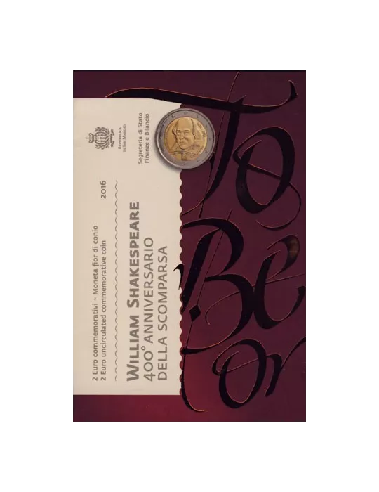 2 EURO COMMEMORATIVE 2016 : SAINT-MARIN (Mort de W Shakespeare)