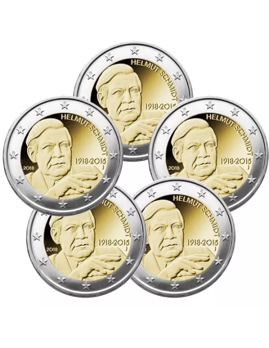 2 EURO COMMEMORATIVE 2018 : ALLEMAGNE (HELMUT SCHMIDT) (5 pièces)