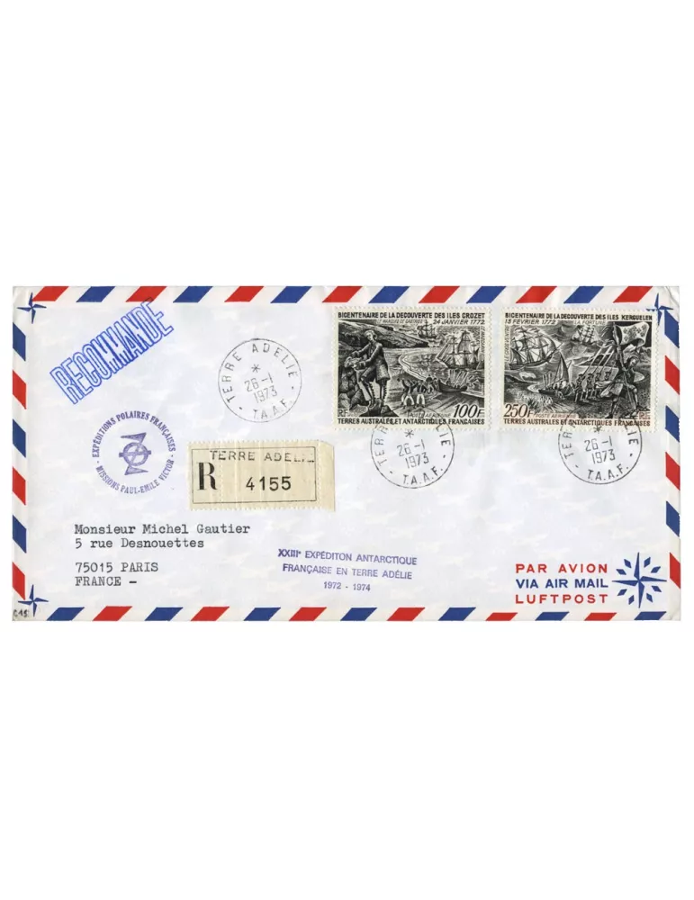 n° 27/28 obl. sur lettre - Timbre TAAF Poste aérienne