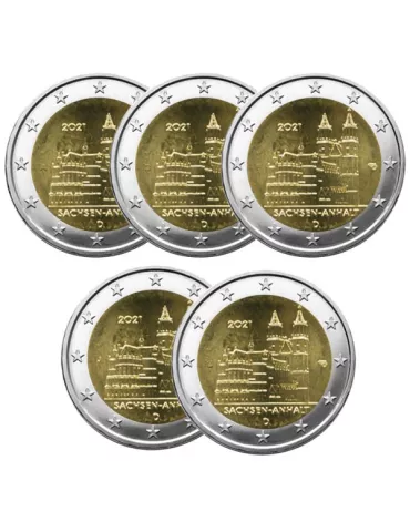 2 EURO COMMEMORATIVE 2021 : ALLEMAGNE - Cathédrale de Sachsen-Anhalt (5 pièces)