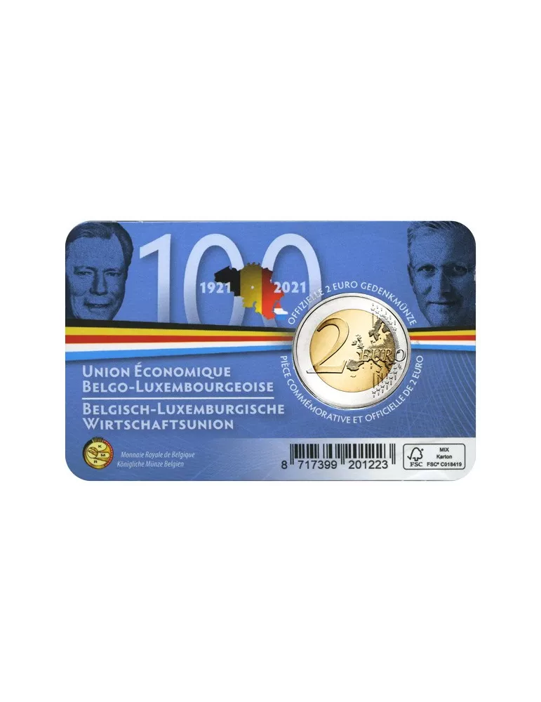 BU : 2 EURO COMMEMORATIVE 2021 : BELGIQUE - UNION ECONOMIQUE LE LUXEMBOURG (Version francophone)