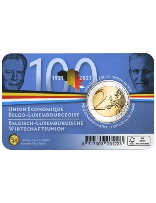 BU : 2 EURO COMMEMORATIVE 2021 : BELGIQUE - UNION ECONOMIQUE LE LUXEMBOURG (Version francophone)