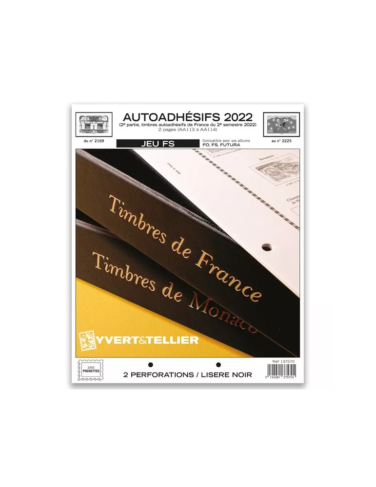 FRANCE AUTOADHESIFS FS : 2022 - 2E SEMESTRE (JEUX SANS POCHETTES)