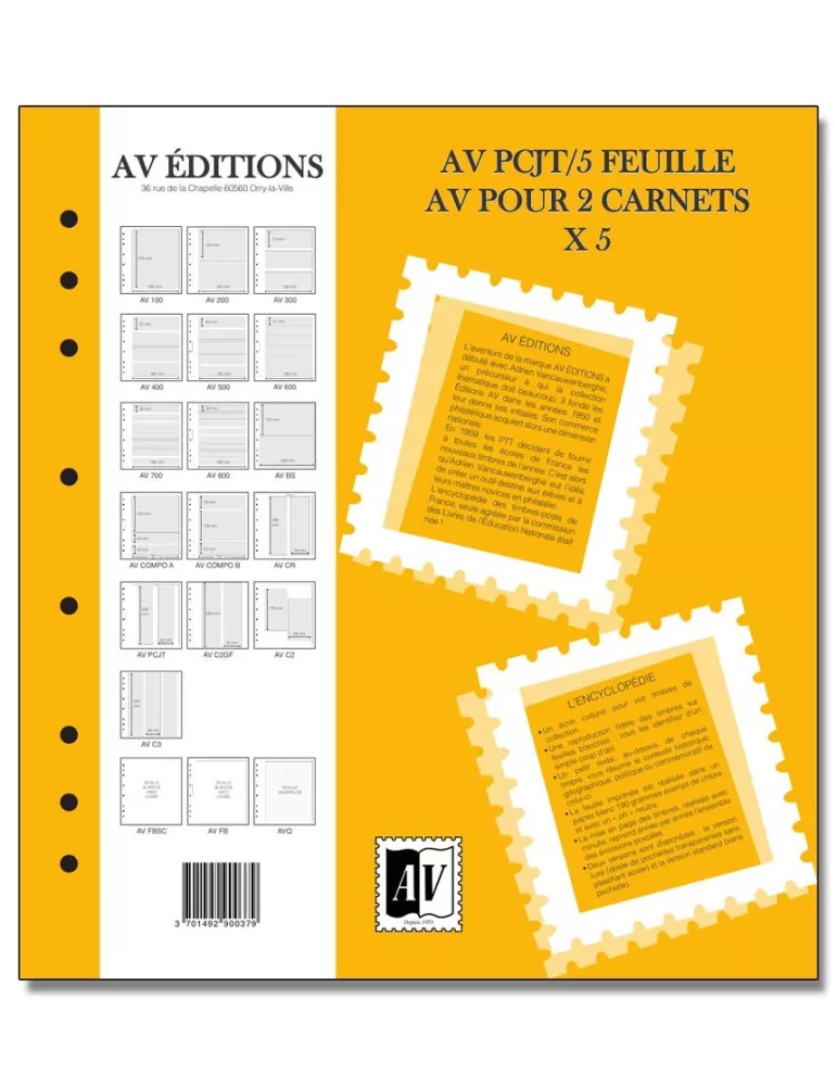 Feuille AV : pour 2 carnets personnages célèbres et journée du timbre (x5) - AV EDITIONS®