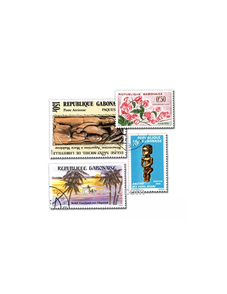 GABON : pochette de 100 timbres (Oblitérés)