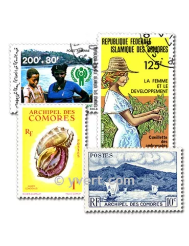 COMORES : pochette de 100 timbres (Oblitérés)