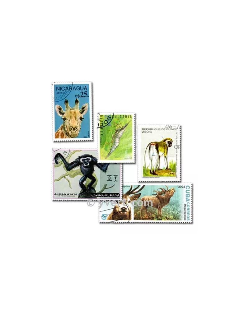 ANIMAUX : pochette de 100 timbres (Oblitérés)
