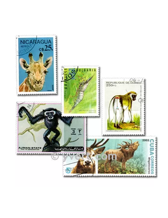 ANIMAUX : pochette de 100 timbres (Oblitérés)