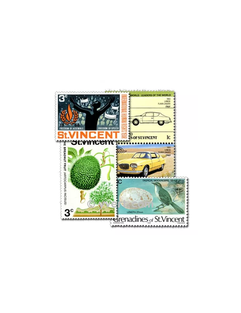 ST VINCENT DE GRENADINES : pochette de 100 timbres (Oblitérés)