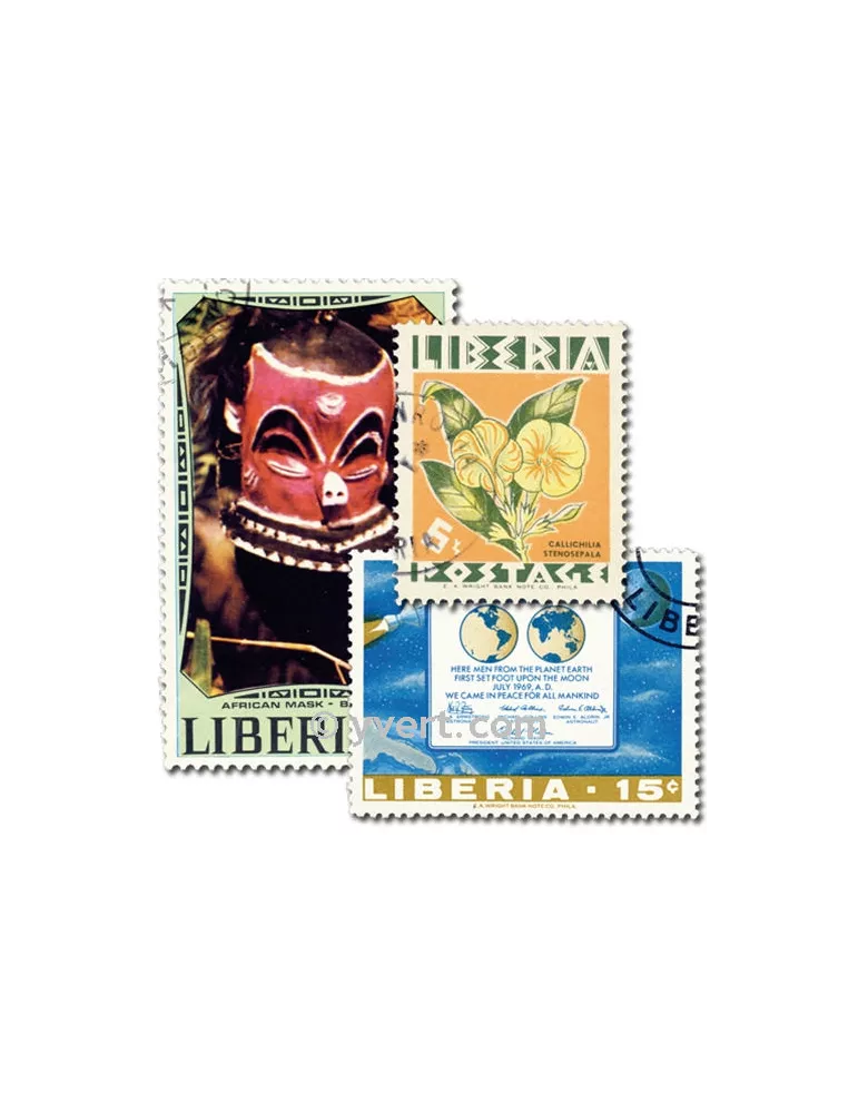 LIBERIA : pochette de 100 timbres (Oblitérés)