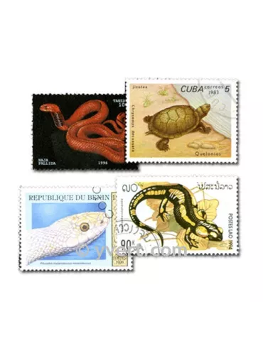 REPTILES : pochette de 100 timbres (Oblitérés)