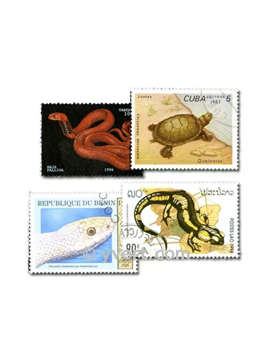 REPTILES : pochette de 100 timbres (Oblitérés)