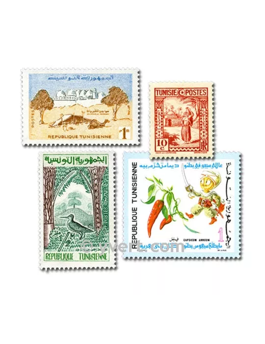 TUNISIE : pochette de 200 timbres (Oblitérés)