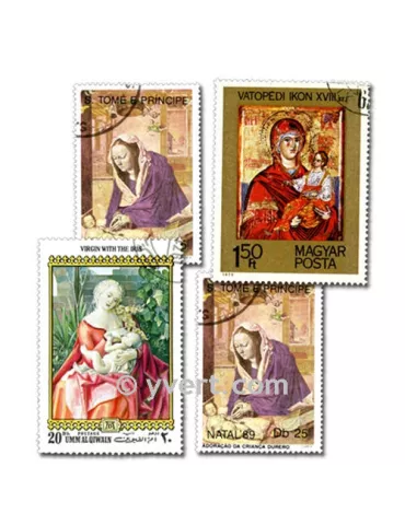 NATIVITE VIERGE : pochette de 100 timbres (Oblitérés)
