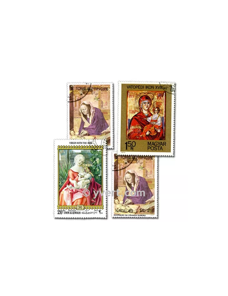 NATIVITE VIERGE : pochette de 100 timbres (Oblitérés)