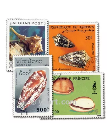 COQUILLAGES : pochette de 50 timbres (Oblitérés)