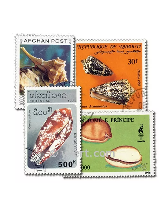 COQUILLAGES : pochette de 50 timbres (Oblitérés)