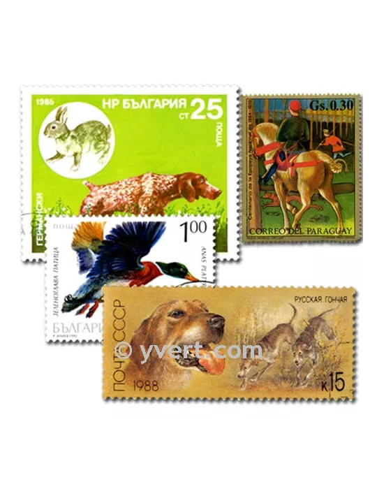 CHASSE : pochette de 25 timbres (Oblitérés)