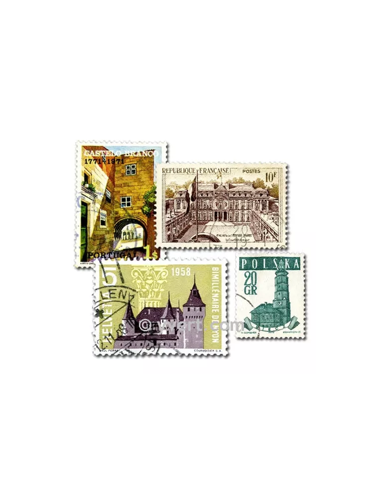 CHATEAUX : pochette de 100 timbres (Oblitérés)