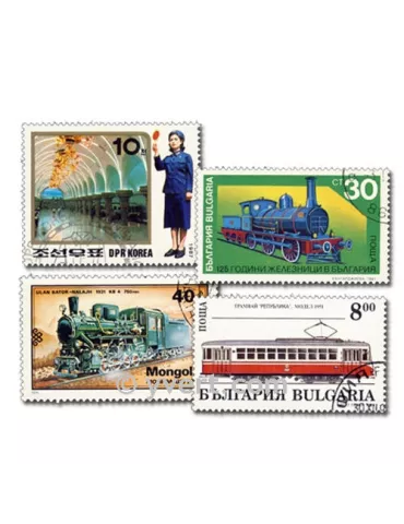 TRAINS : pochette de 500 timbres (Oblitérés)