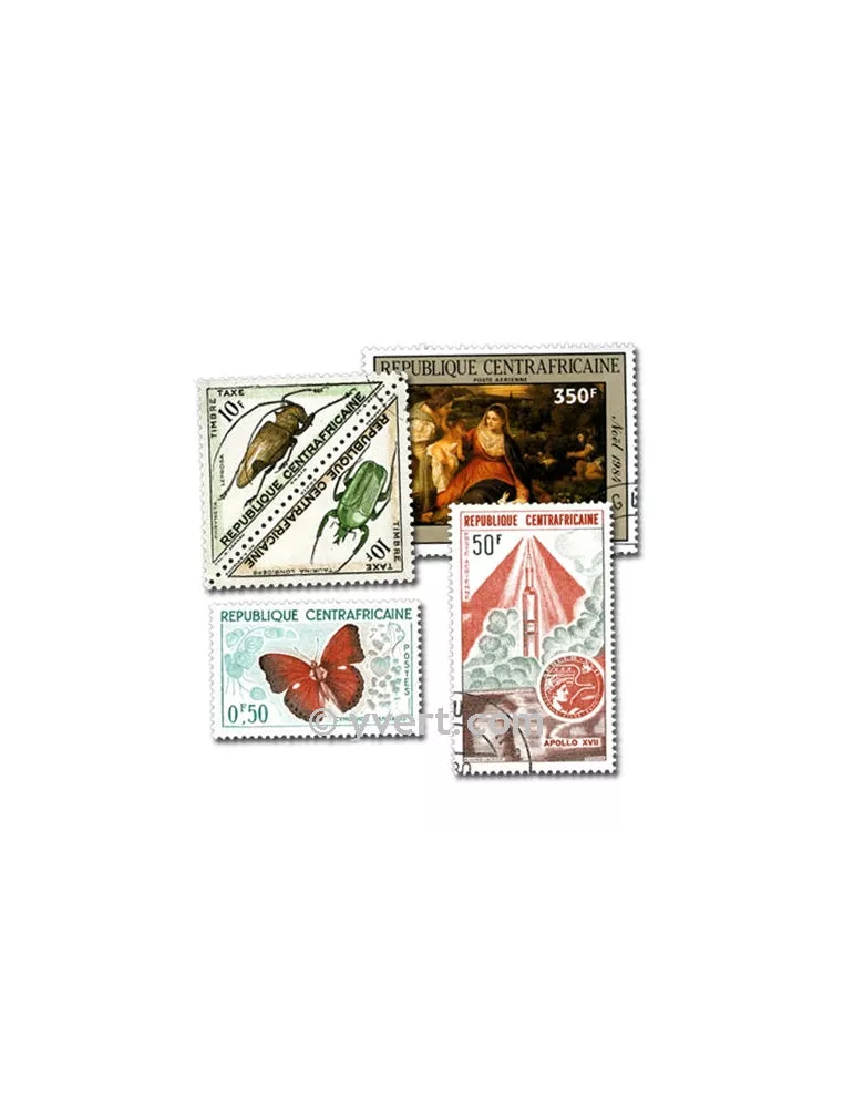 CENTRAFRIQUE : pochette de 100 timbres (Oblitérés)