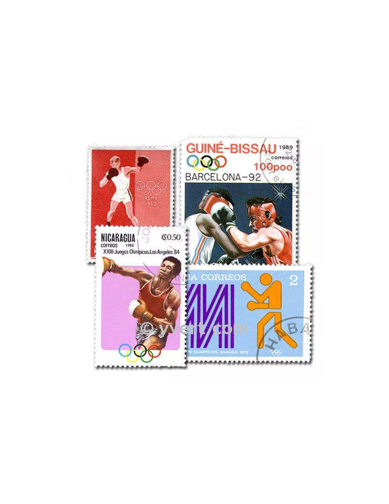 BOXE : pochette de 50 timbres (Oblitérés)